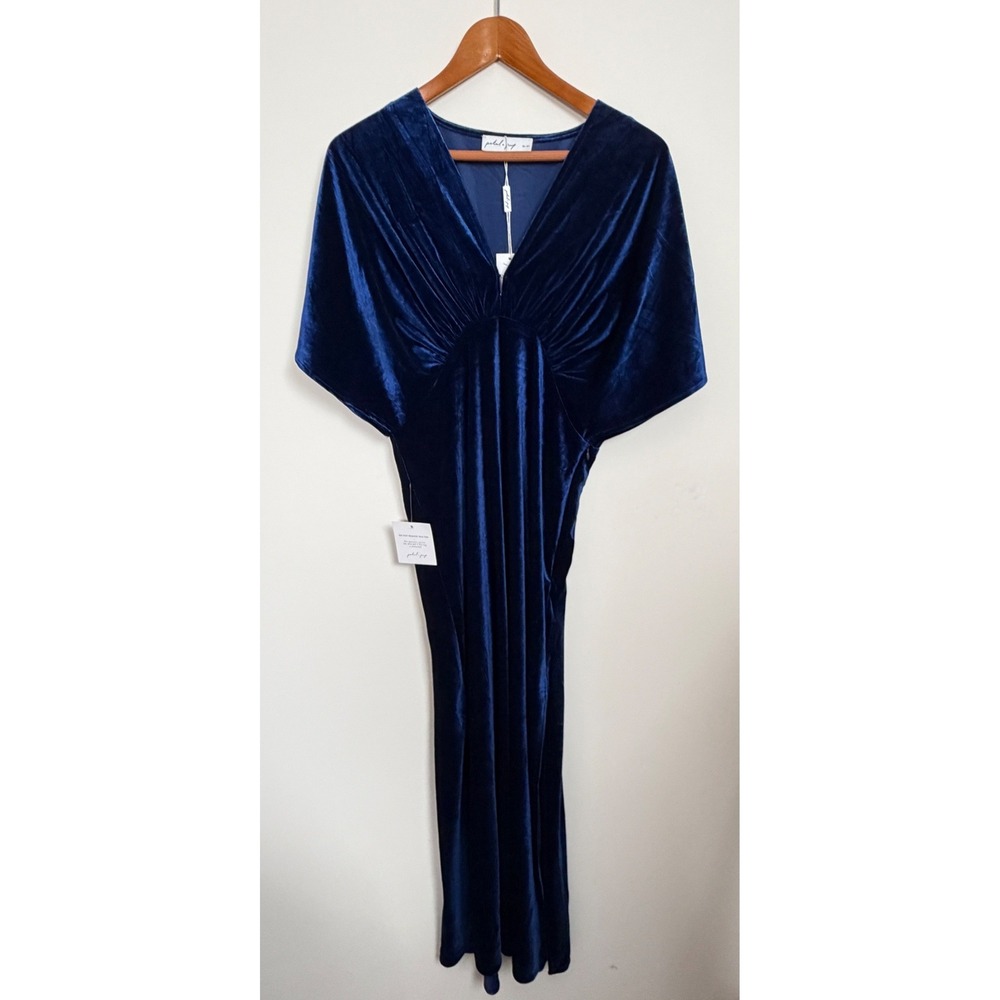 Petal + Pup Ricki Velvet Maxi Dress Midnight Blue Womens L‎ NWT